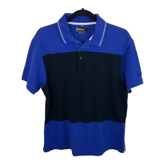 Barbour sz L Men’s Blue Black Polo Short Sleeve Shirt Preppy Golf Tennis Casual - Picture 1 of 8